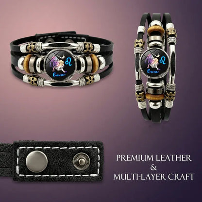 Dark 12 Leather Zodiac Bracelet for Men and Women