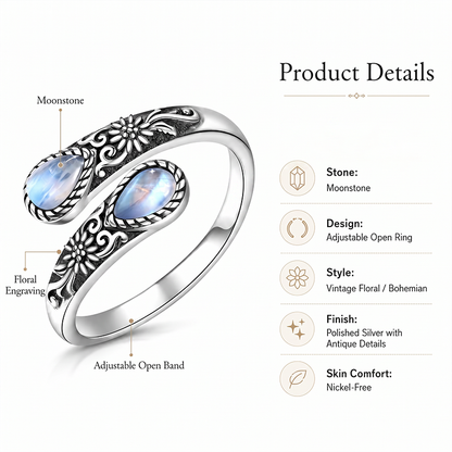 🎁BUY 1 GET 1 FREE 💖| 🌙Moonstone Bloom Ring