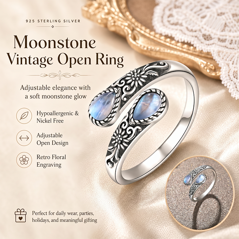 🎁BUY 1 GET 1 FREE 💖| 🌙Moonstone Bloom Ring