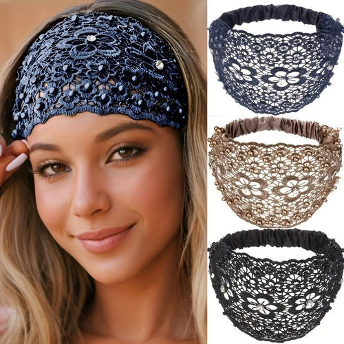 🔥Hot Sale Promotion 49% OFF🎁3pcs Set Boho-chic Crystal & Pearl Embellished Wide Headbands for Women – Luxury Hair Accessories, Ideal for Weddings, Vacations & Daily Styling