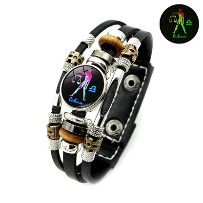 Dark 12 Leather Zodiac Bracelet for Men and Women