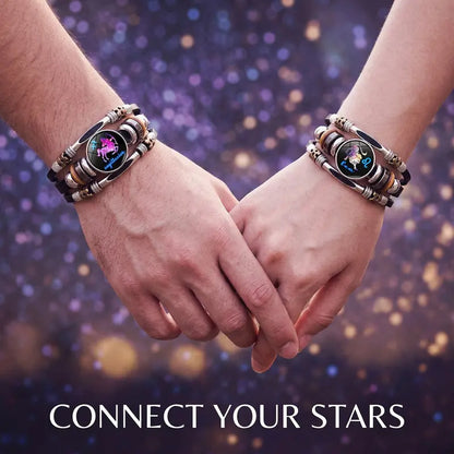 Dark 12 Leather Zodiac Bracelet for Men and Women