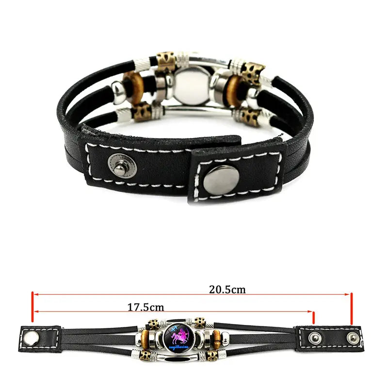 Dark 12 Leather Zodiac Bracelet for Men and Women